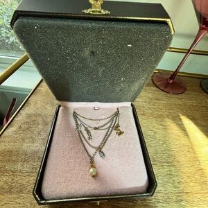 Juicy Couture Gold Tone Multi-Layer Charm Necklace with Pearl